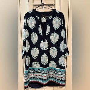 Crown & Ivy | Navy Blue Flutter Sleeve 1/4 Button Front Dress